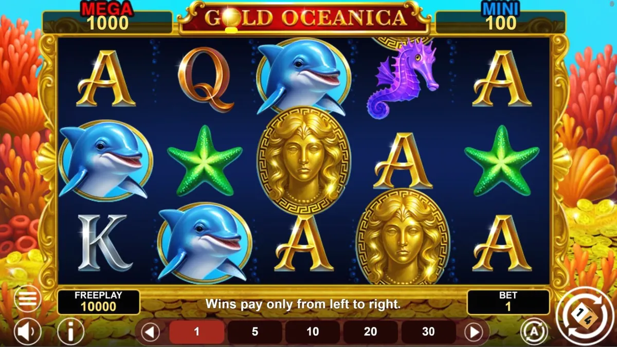 Pemandangan bawah laut yang indah dalam permainan slot Gold Oceanica