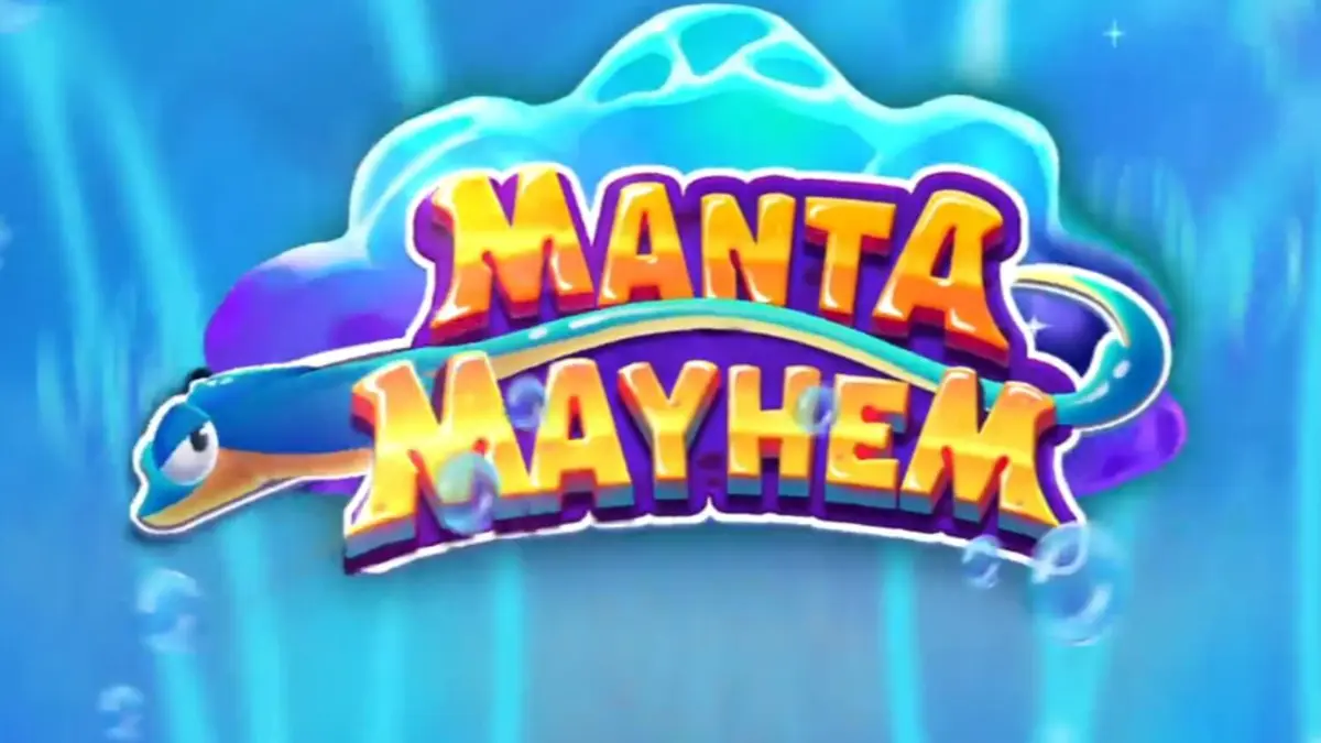 Pemandangan bawah laut yang cerah dengan pari manta biru di slot Manta Mayhem